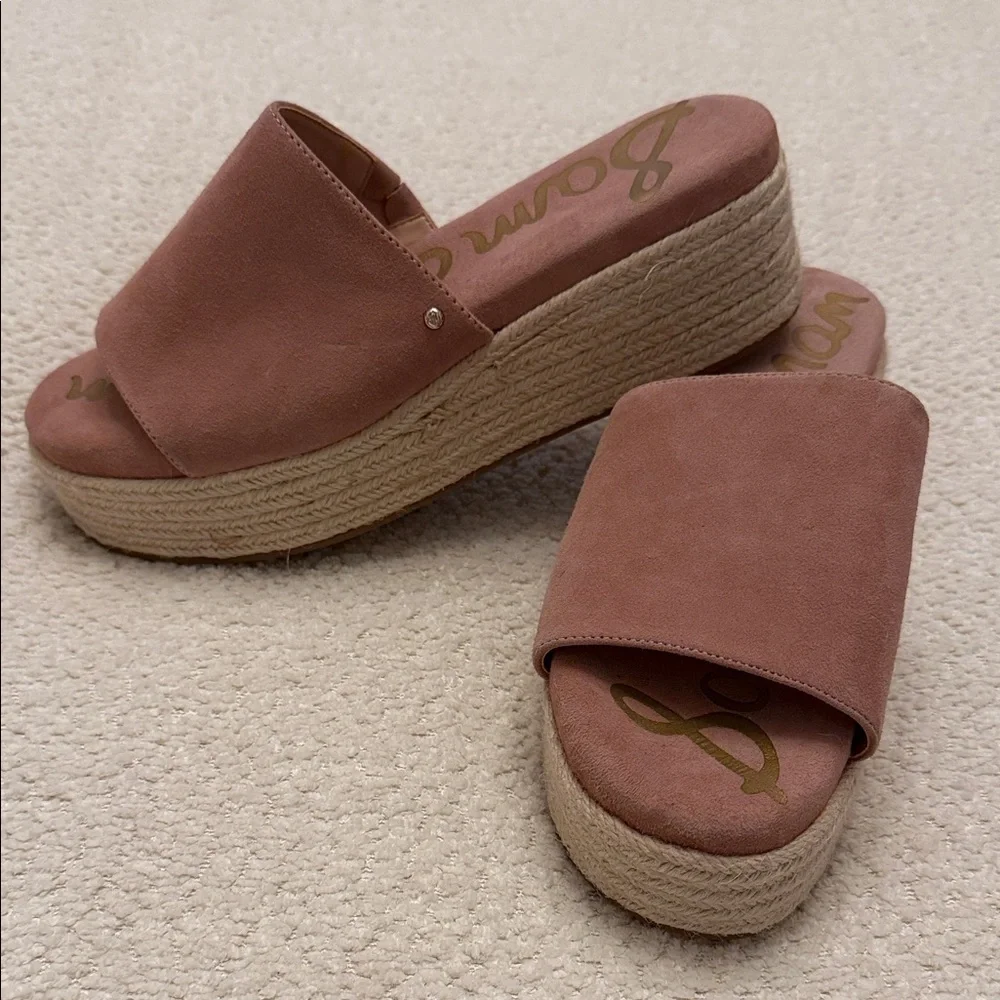 Sam Edelman Weslee Dusty Rose Suede Platform Slide Sandals - Size 7.5 - NEW